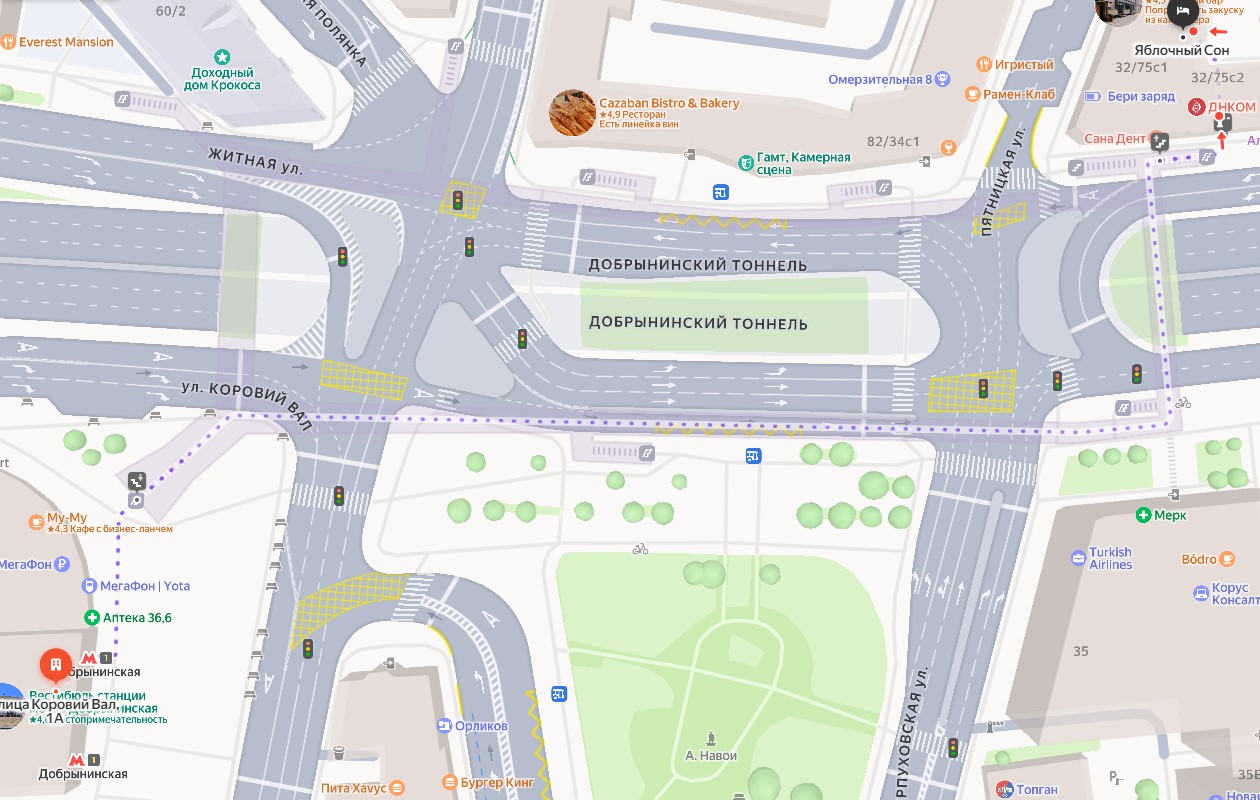 Схема прохода от метро Добрынинская